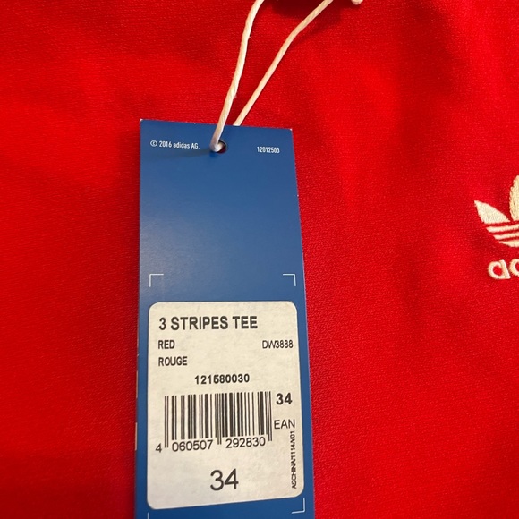 Adidas Red 3 Stripes Tee Jersey - Picture 4 of 13